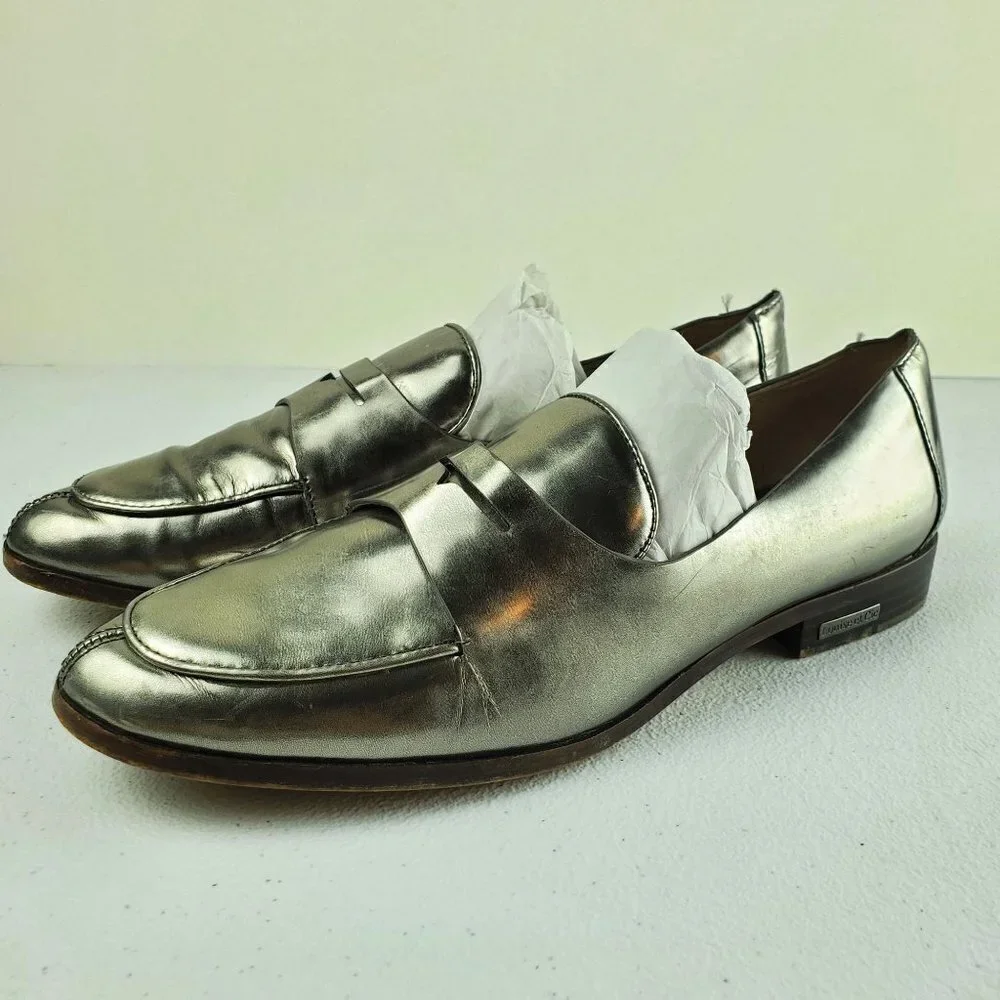 Louise Et Cie Zanie Gunmetal Metallic Leather Loafers Slip On 9.5 Womens Silver